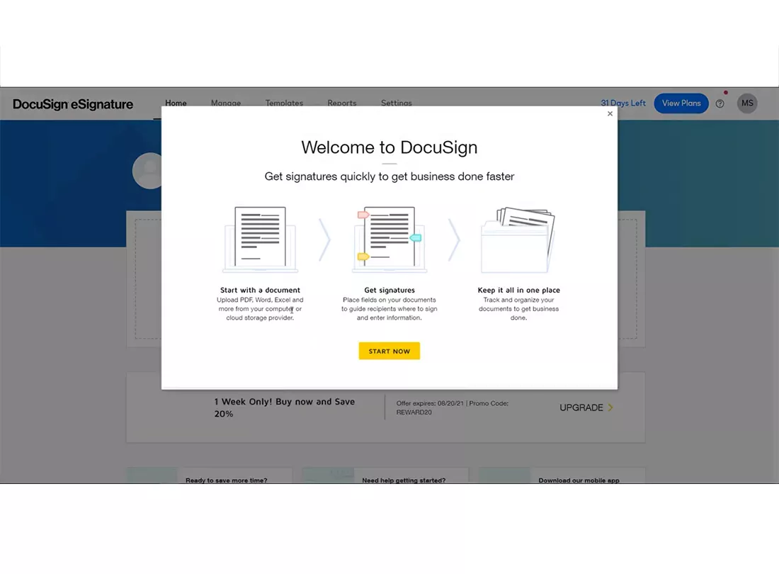 DocuSign desktop view 